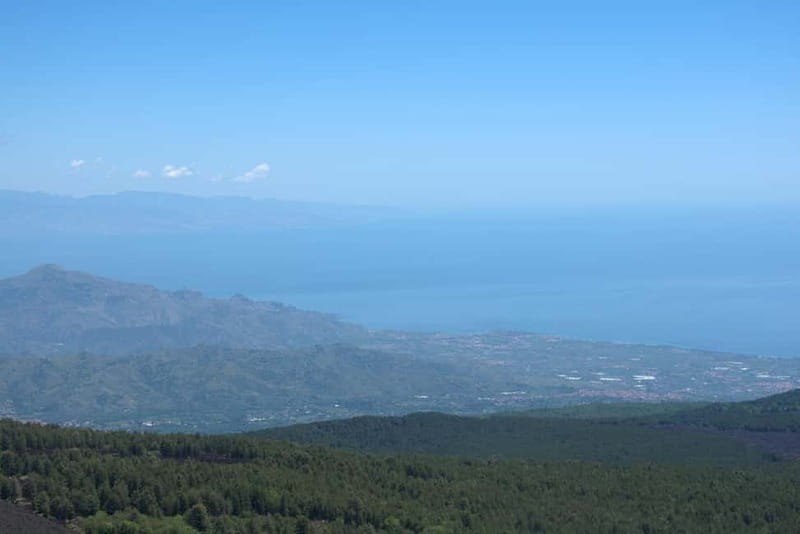 ETNA VOLCANO: Excursion to the Craters of 2002 - Ionian coast panorama: Giardini Naxos, Taormina, Calabria tip