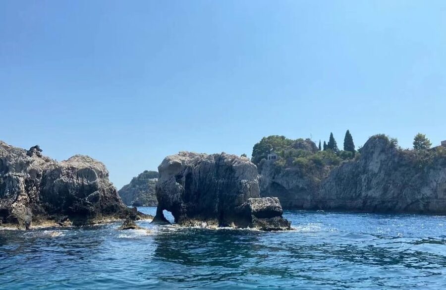 Giardini Naxos: Isola Bella and Grottos Cruise with Aperitif - Capotaormina promontory and cave mouth views